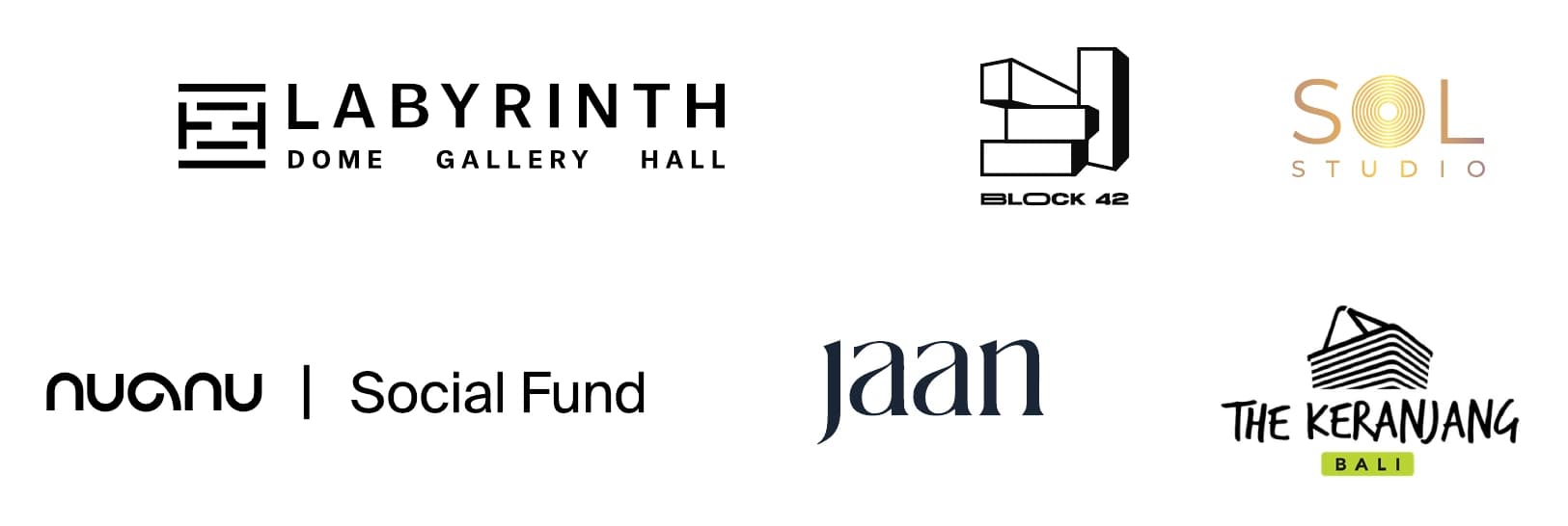 Labyrinth Dome Gallery Hall, Block 42, Sol Studio, Nuanu Social Fund, Jaan, and The Keranjang Bali